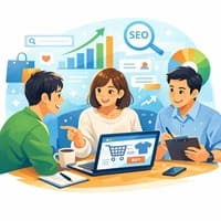 ECサイトの運用や改善をチームで支援するWEBマーケティングのイメージイラスト