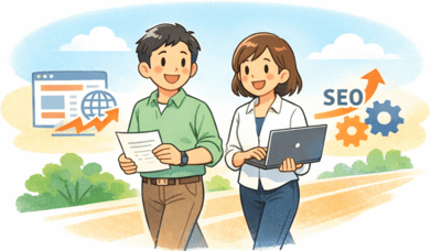 株式会社カナウプラスが提供するWEB制作・WEB保守管理・SEOマーケティングを伴走型で支援するイメージイラスト